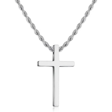 Collier Croix pour Hommes, Collier Pendentif Croix en Acier Inoxydable Noir Argent Or pour Hommes Garçons Chaîne Croix pour Hommes Chaîne Corde 16-24 Pouces