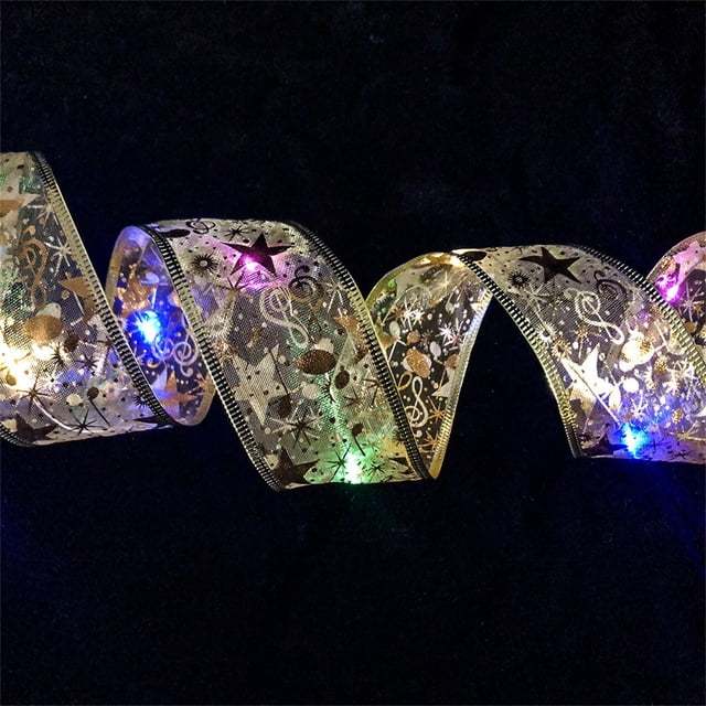 Agiferg Christmas Decoration LED Ribbon Lights Christmas Tree Ornaments DIY Lace Bow String Lights Decoration