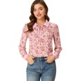 thumbnail image 1 of INSPIRE CHIC Women's Contrast Color Collar See Through Floral Blouse, 1 of 6