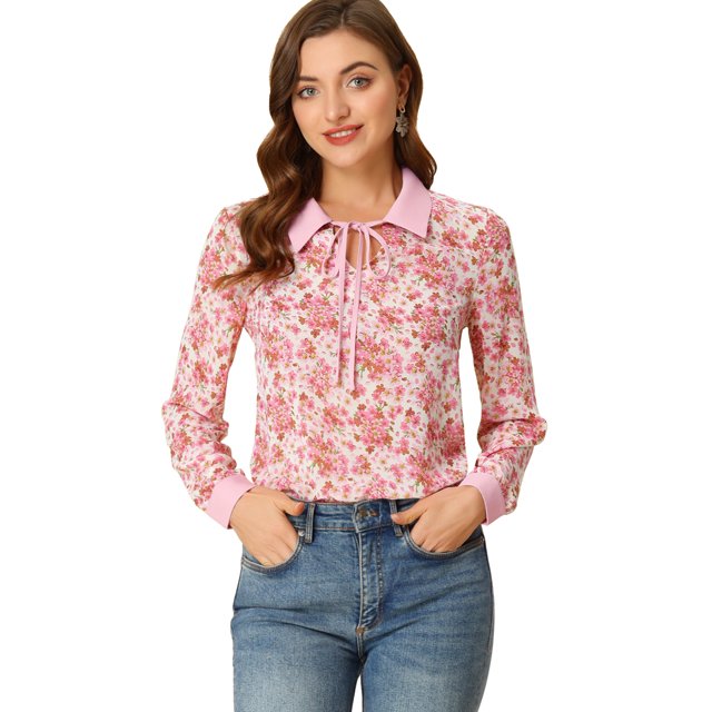 INSPIRE CHIC Women's Contrast Color Collar See Through Floral Blouse