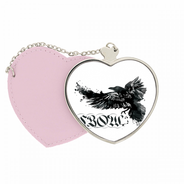 Crow Flying Letter Gothic Wings Mirror Travel Purse Makeup Heart Pink