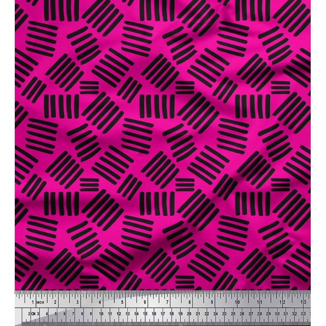 Soimoi Pink polyester Crepe Fabric Brush Stroke Abstract Fabric Prints By Yard 52 Inch Wide