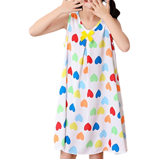 Penkiiy Robe pour Filles Jeunes 1-8 Ans à Cœurs Colorés Sans Manches, Robe de Printemps Été pour Filles pour Fête, Enfants, Tout-Petits, Vacances, Blanc