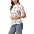 thumbnail image 4 of INSPIRE CHIC Hauts à Volants pour Femmes Manches Bouffantes Col Peter Pan Blouse en Coton à Imprimé Floral S Rouge Floral, 4 of 6