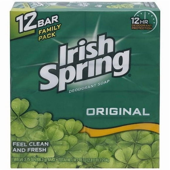 Irish Spring Original Clean Deodorant Bar Soap for Men, 104.8 g, 12 Pack, 12 Pack