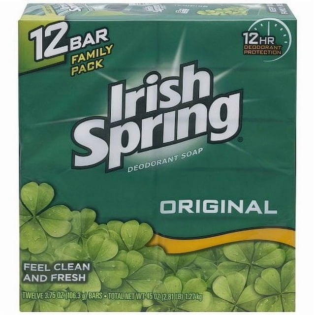 Irish Spring Original Clean Deodorant Bar Soap for Men, 104.8 g, 12 Pack, 12 Pack