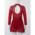 thumbnail image 3 of Sxiwei Kids Girls Long Sleeve Mesh Splice Figure Skating Dress with Rhinestone Keyhole Back Gymnastic Burgundy 6, 3 of 6