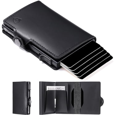 Conceal Plus Wallet for Men, Pop Up Wallet Credit Card Holder - RFID Blocking, Slim Minimalist Credit Card Case (Genuine Black Leather)