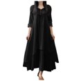 thumbnail image 1 of XDZJLR Robes pour Femmes Formelles Dames Deux Grandes Évasées Lin Ample à Manches Longues Robe en Lin, 1 of 5