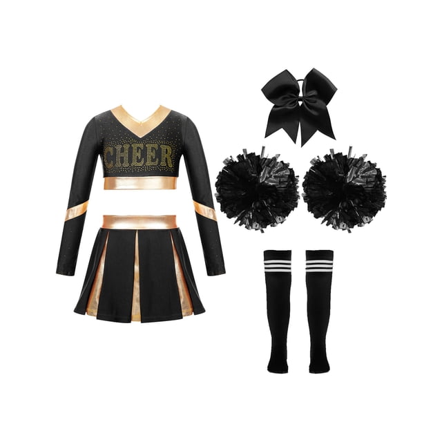 Aislor Uniforme de Cheerleading pour Filles Enfants Tenues de Cheer Patchwork Métallique Costume de Compétition Performance D06 14