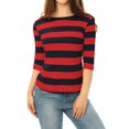 thumbnail image 3 of INSPIRE CHIC T-Shirt à Rayures Ajusté à Encolure Bateau à Manches Mi-Longues pour Femmes Rouge Bleu m, 3 of 6