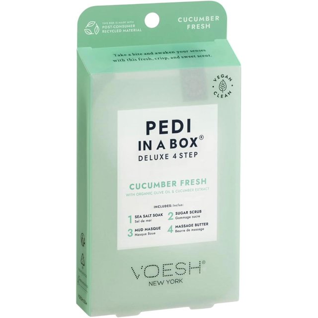 VOESH Pedi in a Box 4 Step- Intensive Foot Treatment- Cucumber Fresh Scent- 4 Step Pedi- At Home Pedi- Pedicure- DIY Pedicure- DIY- Foot Care- Spa Treatment- Spa
