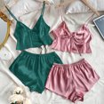 thumbnail image 2 of Birdeem Ensemble de Pyjama 2 Pcs pour Femmes Bretelles Solides Dentelle Shorts, 2 of 4