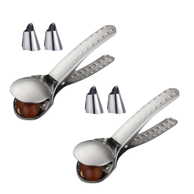 Oleegame 2PC Kitchen Utensils Set Clip Metal Sheller Nut Walnut Quick Pliers 2 In 1 Opener Chestnut Kitchen Dining Bar Silver