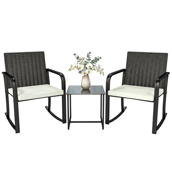 Outsunny Ensemble Bistro à Bascule de Mobilier de Patio en Osier 3 Pcs avec Coussins