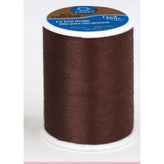 Coats & Clark™ All Purpose 100% Polyester Thread in dark brown on a 300-yard spool, designed for machine or hand sewing on woven and knit fabrics, providing strong, durable seams for garments, home décor, crafts, and quilting.