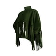 thumbnail image 4 of Womens Turtleneck Fringe Tops Solid Color Batwing Sleeve Plus Size Poncho Oversized Tassel Sweatshirt, 4 of 6