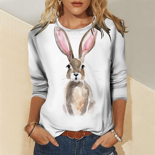 Hauts d'Été pour Femmes, Imprimé Animal Original, Col Rond, Manches Longues, Hauts Décontractés, Blouse, Hauts à Manches 3/4 pour Femmes en Liquidation