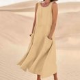 thumbnail image 1 of Jsaierl Robes d'Été pour Femmes 2024 Robe Sans Manches en Coton et Lin Robe Décontractée de Couleur Unie Robe à Col en V Coupe Ample Longues Robes, 1 of 5