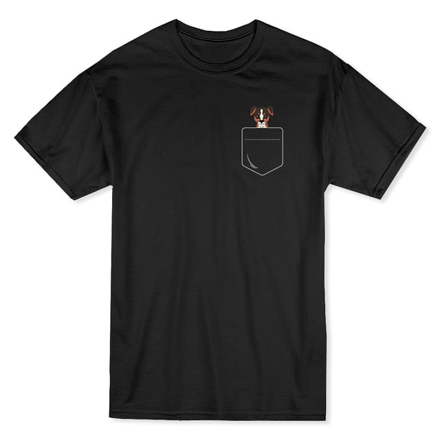 T-shirt Noir pour Homme avec Graphique de Chien Mignon à Poche Poitrine Gauche