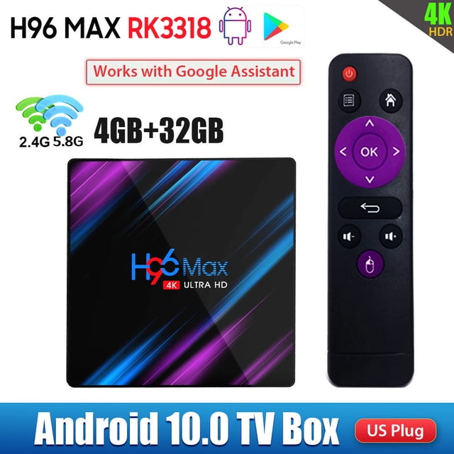 H96 Max RK3318 Smart TV BOX Android 10.0 4K 4+32GB 2.4G/5.8G WiFi BT4.0 HDR10 H.265