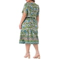 thumbnail image 3 of GRACE & GRANDEUR Robe Midi Trapèze d'Été Bohème Décontractée à Col en V à Manches Courtes à Imprimé Floral pour Femme Grande Taille4X Vert, 3 of 6
