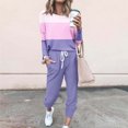 thumbnail image 2 of Yuyuzo Women's Fall 2 Piece Outfit Patchwork Color-Block Long Sleeve Tops and Cinch Bottom Pants Lounge Sets, 2 of 5