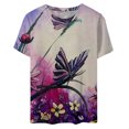 thumbnail image 2 of Birdeem T-Shirt Blouse Ample à Manches Courtes Décontracté pour Femmes, Imprimé, Plissé, Col Rond, 2 of 4