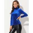 thumbnail image 3 of INSPIRE CHIC Haut en Velours à Col Roulé pour Femme à Manches Longues Chemises de Travail Blouse Basique en Velours Grand Bleu Royal, 3 of 5