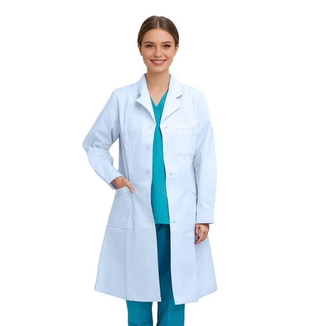 Elegant White Lab Coat for with Notched Lapel and Slant Pockets - Classic Clinical Jacket for Daily and Lab Environments