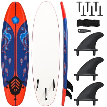 Patiojoy Planche de Surf 6 Pieds Sans Gonflage Longue Planche de Surf avec Laisse de Sécurité Rouge