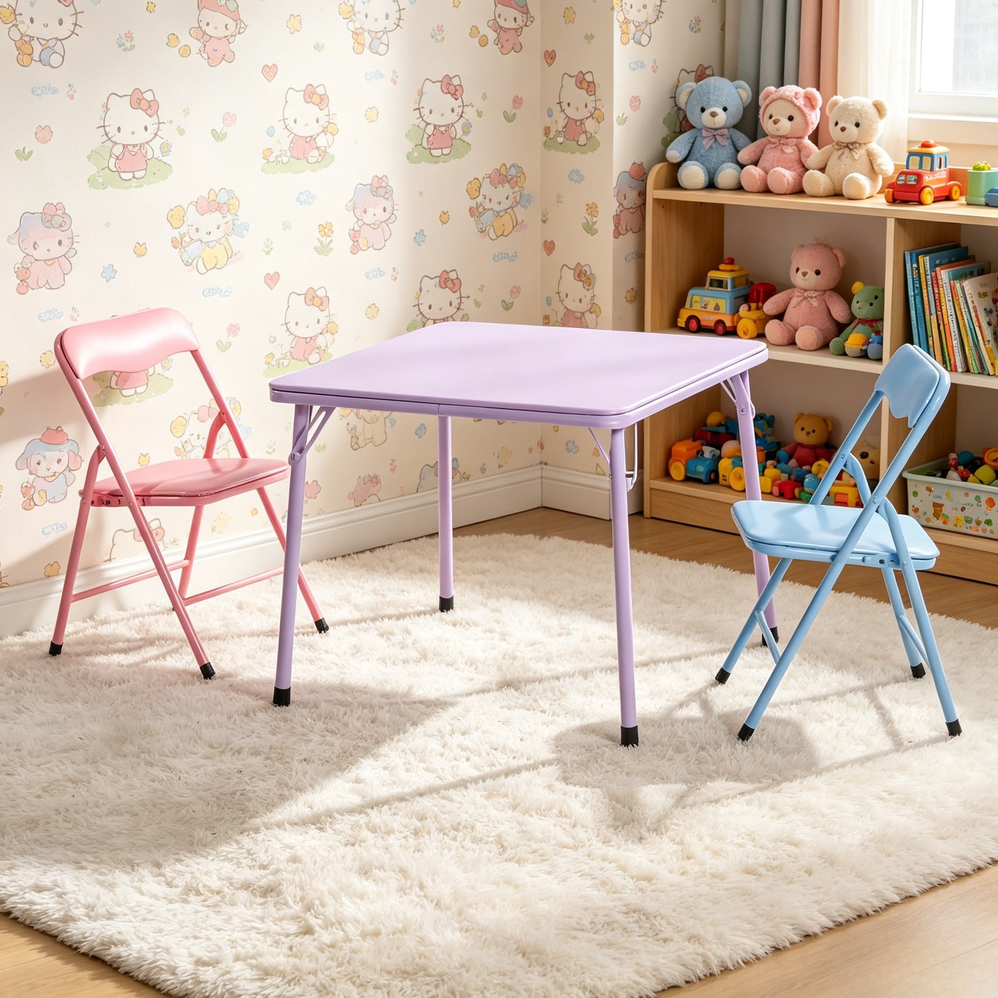 Ensemble table d'activité et 2 chaises pliantes pour enfants Homy Casa, 24 po, métal pour tout-petits et préscolaire, rose/violet/bleu