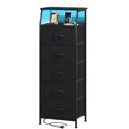 thumbnail image 1 of Eunos Table de Chevet Haute Noire avec Station de Recharge et DEL pour Chambre, 5 Tiroirs avec Étagères de Rangement, 1 of 8