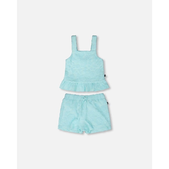 Deux Par Deux Terry Tank Top With Shorts Set Light Blue