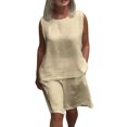 thumbnail image 1 of Ensembles pour Femmes en Liquidation, Ensemble Estival Décontracté avec Shorts pour Femmes, Ensemble Décontracté 2 Pcs pour Femmes à Col Rond Sans Manches et Pantalon avec Poches, 1 of 5