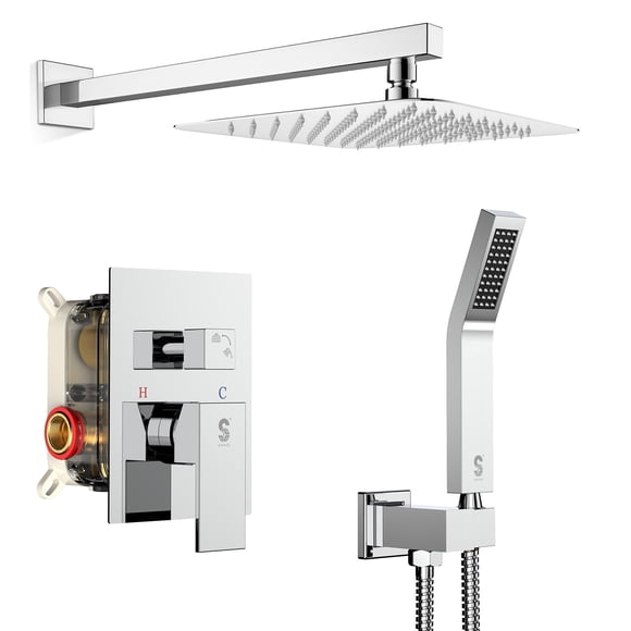 SR SUN RISE SRSH-F5043 Bathroom Luxury Rain Mixer Combo Set Wall Mounted Rainfall Shower Head System Polished Chrome (Contain Faucet Rough-in Valve Body and Trim)
