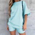 thumbnail image 1 of drppepioner Ensemble de Mode Décontractée d'Été pour Femmes, Haut Imprimé et Short, Bleu Clair, 1, 1 of 6