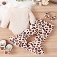 thumbnail image 4 of MesaSe Toddler Baby Girl Fall Clothes Solid Ribbed Long Sleeve Romper Flower Pattern Flare Pants Bow Headband Outfit, 4 of 8