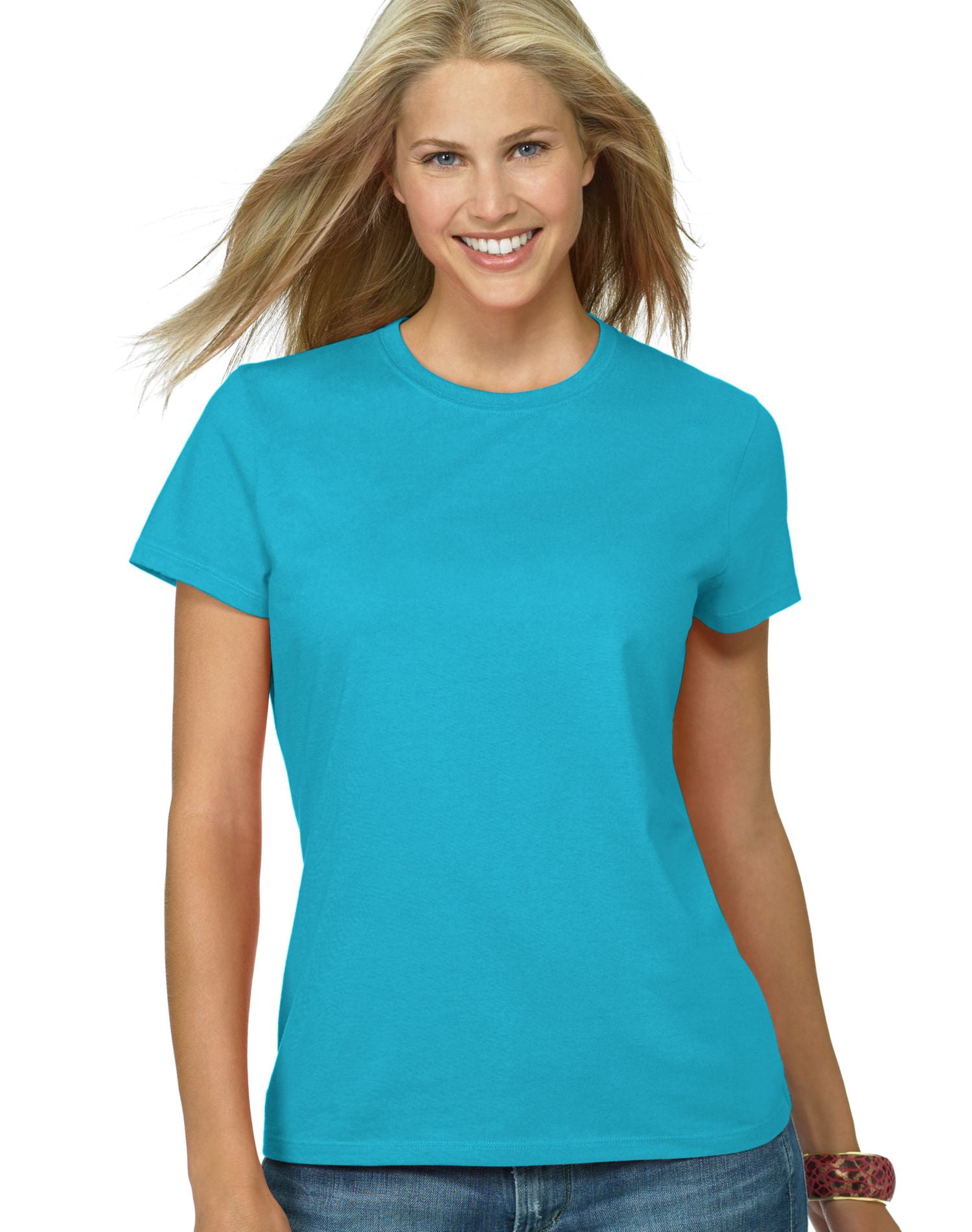 Hanes Womens Nano-T T-shirt, L, Aquatic Blue