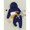 thumbnail image 3 of Faithtur Toddler Boy Autumn Clothes Contrast Color Patchwork Long Sleeve Hoodies Solid Color Pants 2Pcs Outfit, 3 of 9