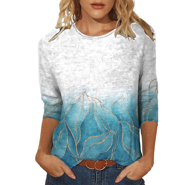 Pisexur Hauts pour Femmes Grande Taille Blouse à Imprimé Floral Graphique T-Shirts Graphiques à Manches 3/4 Hauts