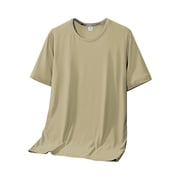 Ketyyh-chn99 Tshirt for Men Solid Color Short Sleeve Tee Men's Regular Short-Sleeve Crewneck Fit Pocket T-Shirt Khaki,2XL