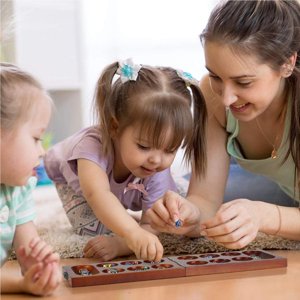 maskred Hardwood Folding Game Board Mancala Board Game Portable Durable Children Board Strategy Game
