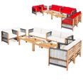 thumbnail image 1 of Costway Ensemble de Mobilier de Patio Extérieur en Bois 8 Pcs avec Coussins Blanc Rouge Housses de Coussin Ensembles Rouge, 1 of 10