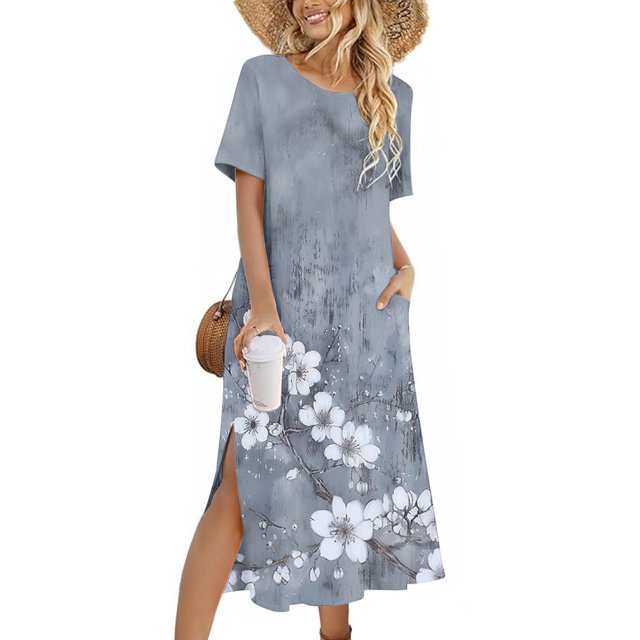 Ovzne Robes pour Femmes 2025 Robe Femme Robe Unie Ample Décontractée Mode Robe à Manches Longues Robe à Col à Manches Longues pour Femmes Robe de Vacances à Manches Longues Imprimée Liquidation