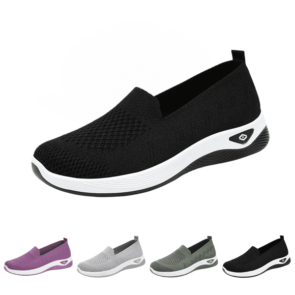 longantii Orthopedic Shoes for Women Arch Support Non Slip Slip on Work Shoes Wide Mesh Stretch Work Shoes Comfort 2026 Foam Shoes Black