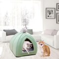 thumbnail image 3 of Lit pour Chat Mignon en Velours Semi-Fermé Niche pour Chien Chiot Chenil Sofa Chaud Confortable Vert, 3 of 9