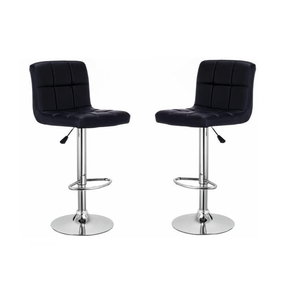 Heavenly Collections Adjustable Faux Leather Swivel Bar Stool, Set of 2, Black, Modern Style