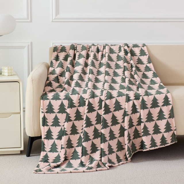 Holiday Time Plush Throw Blanket Trees, 50 in x 60 in