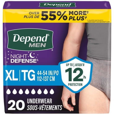 Depend Night Defense Incontinence Underwear for Men, Adult Diapers, XL, 20 Count